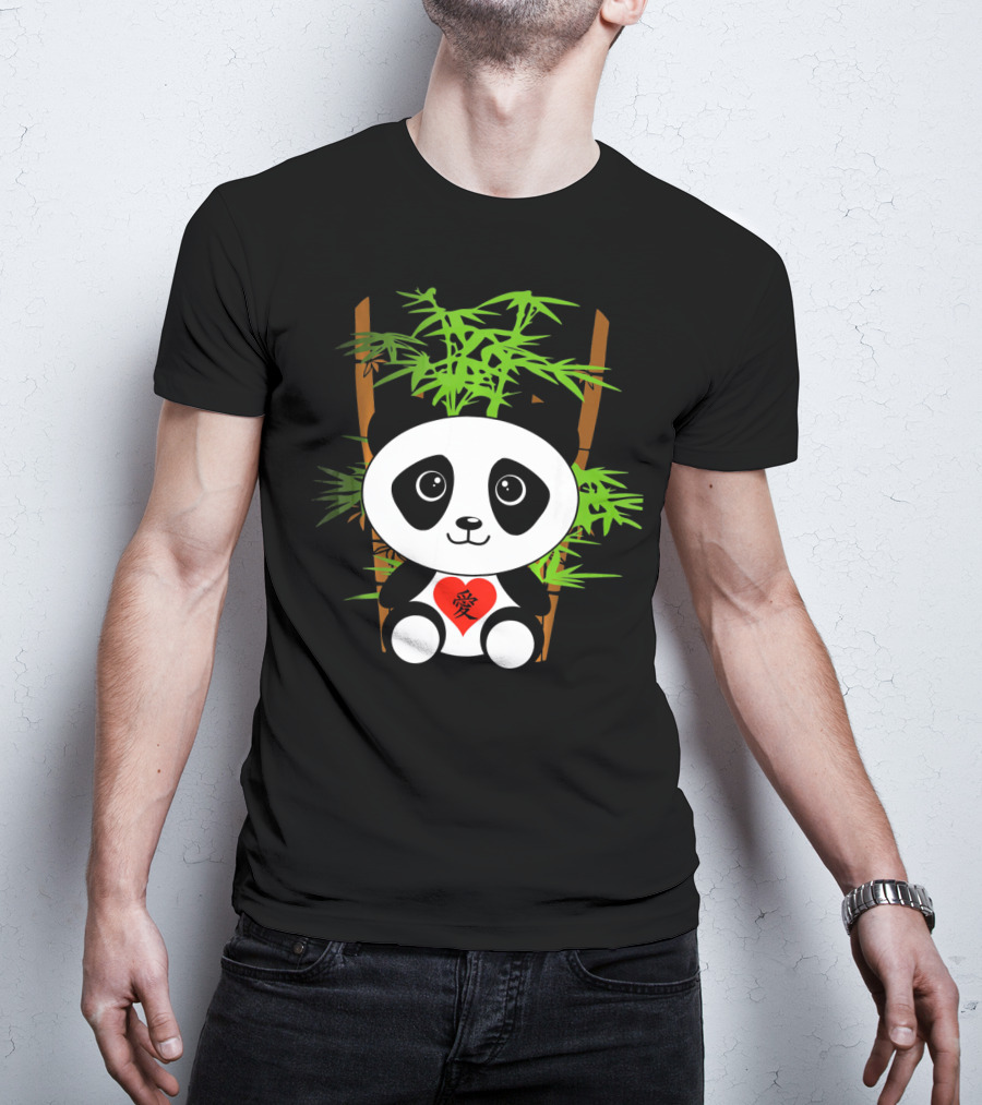 Cute Baby Panda Love Bamboo Heart T-Shirt