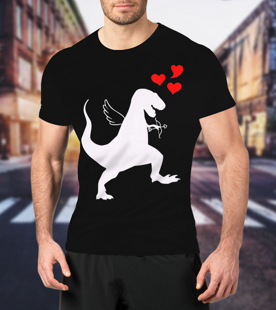 Cupid Rex Dinosaur Funny Valentines Dinosaur With Wings And Hearts T-Shirt
