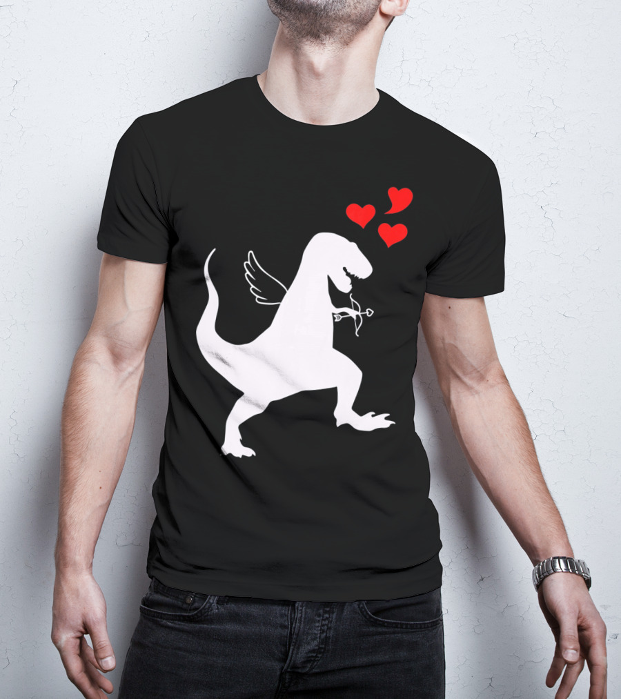 Cupid Rex Dinosaur Funny Valentines Dinosaur With Wings And Hearts T-Shirt