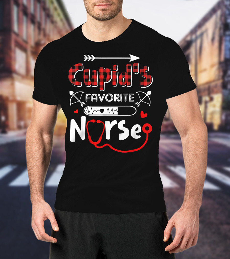 Cupid's Favorite Nurse Valentine's Day Heart Stethoscope And Arrow T-Shirt
