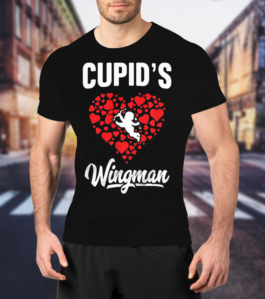 Cupid's Wingman Funny Kids Valentines Day Heart And Cherub T-Shirt