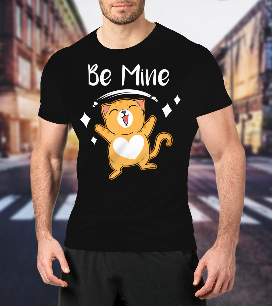 Be Mine Cute Valentine Cat With Heart T-Shirt