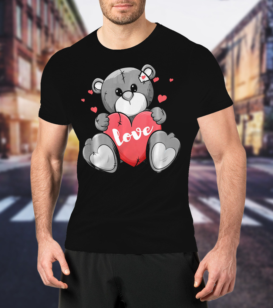 Valentine's Day Cute Bear With Heart And Love Text T-Shirt