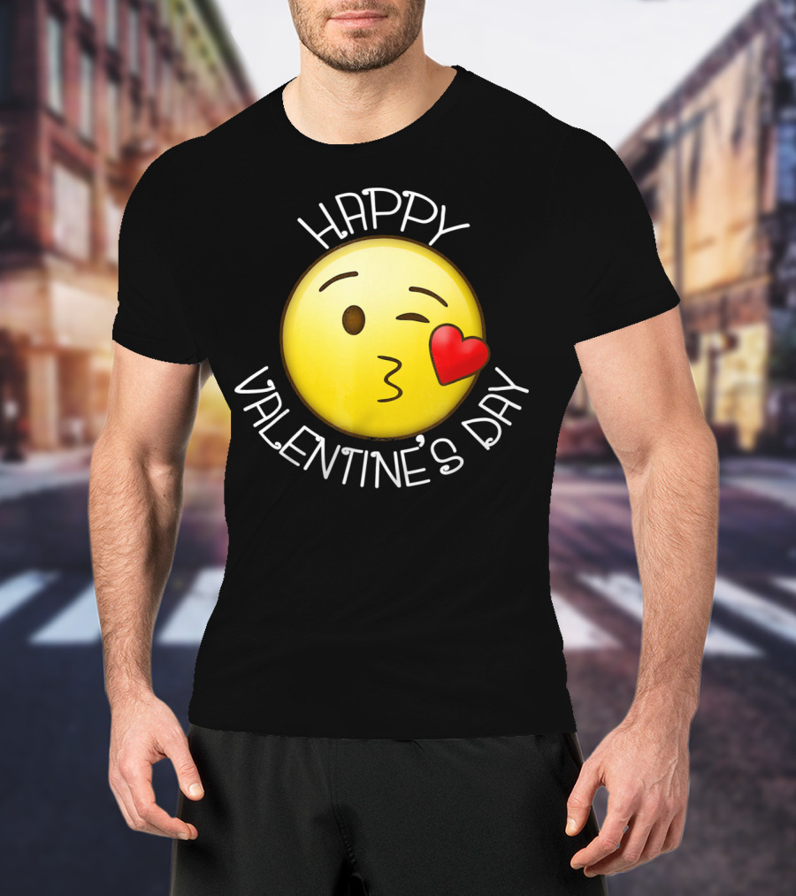 Happy Valentine's Day Cute Blow Kiss Heart Emoji Wink T-Shirt