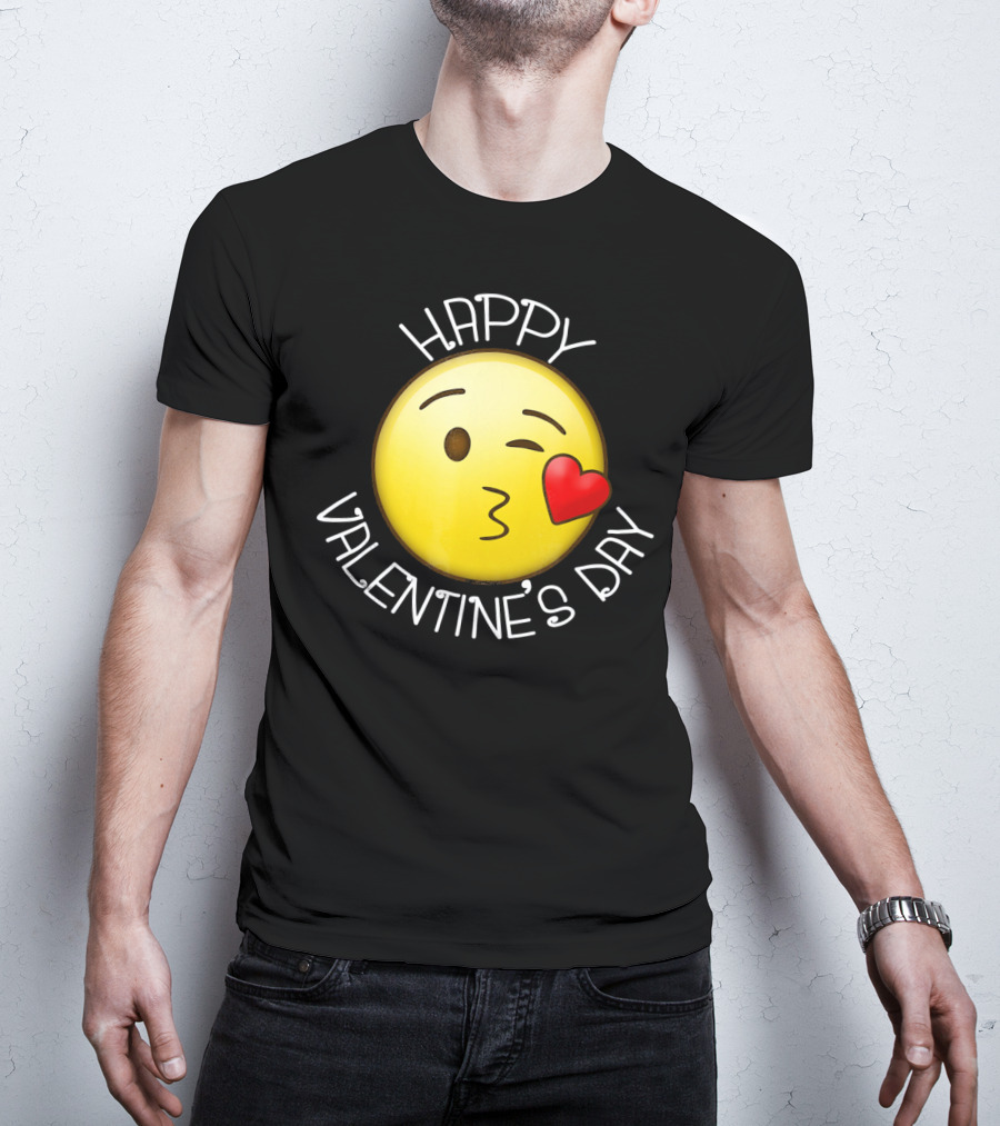 Happy Valentine's Day Cute Blow Kiss Heart Emoji Wink T-Shirt