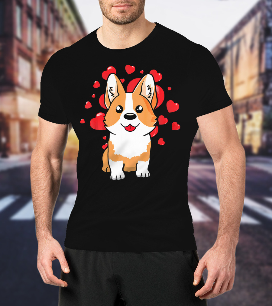 Corgi With Love Hearts Valentines Day Cute Dog T-Shirt