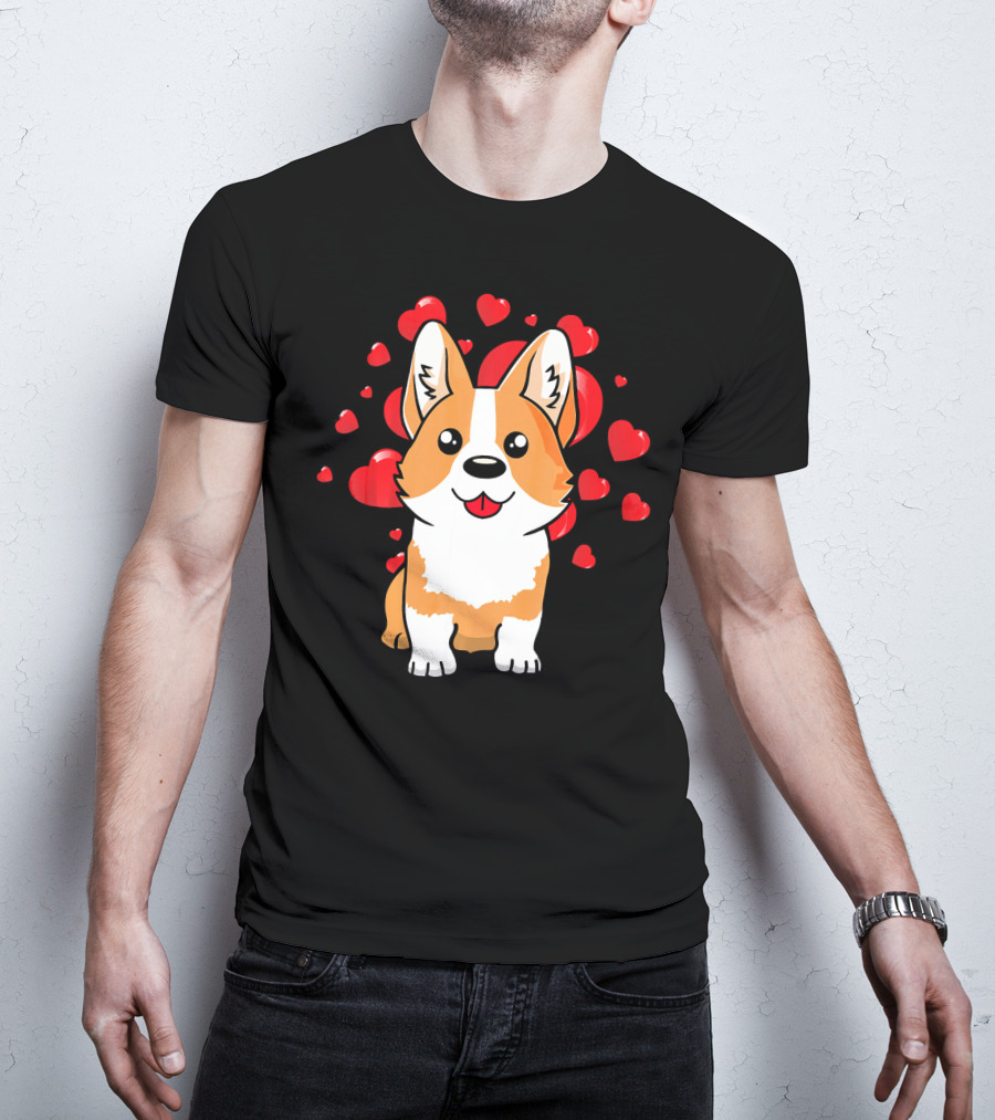 Corgi With Love Hearts Valentines Day Cute Dog T-Shirt