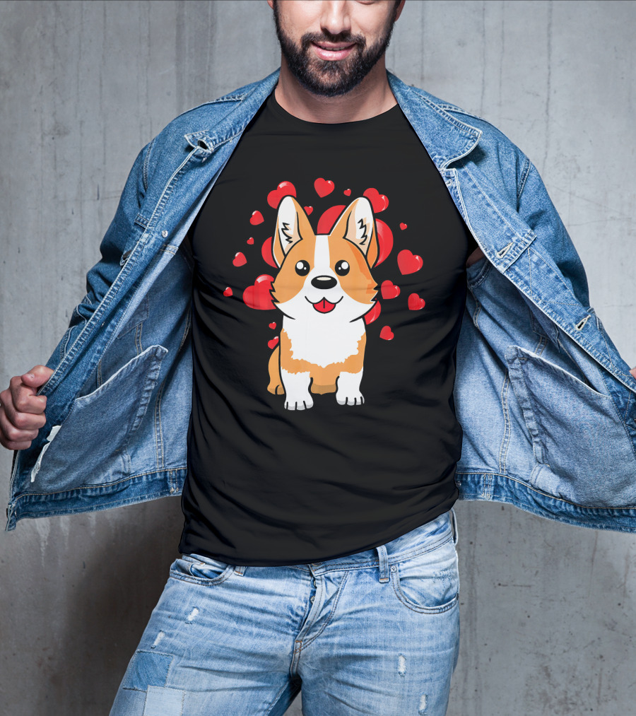 Corgi With Love Hearts Valentines Day Cute Dog T-Shirt