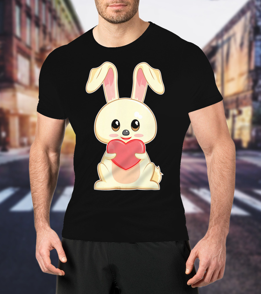 Chibi Bunny Holding Heart Valentines Cute T-Shirt