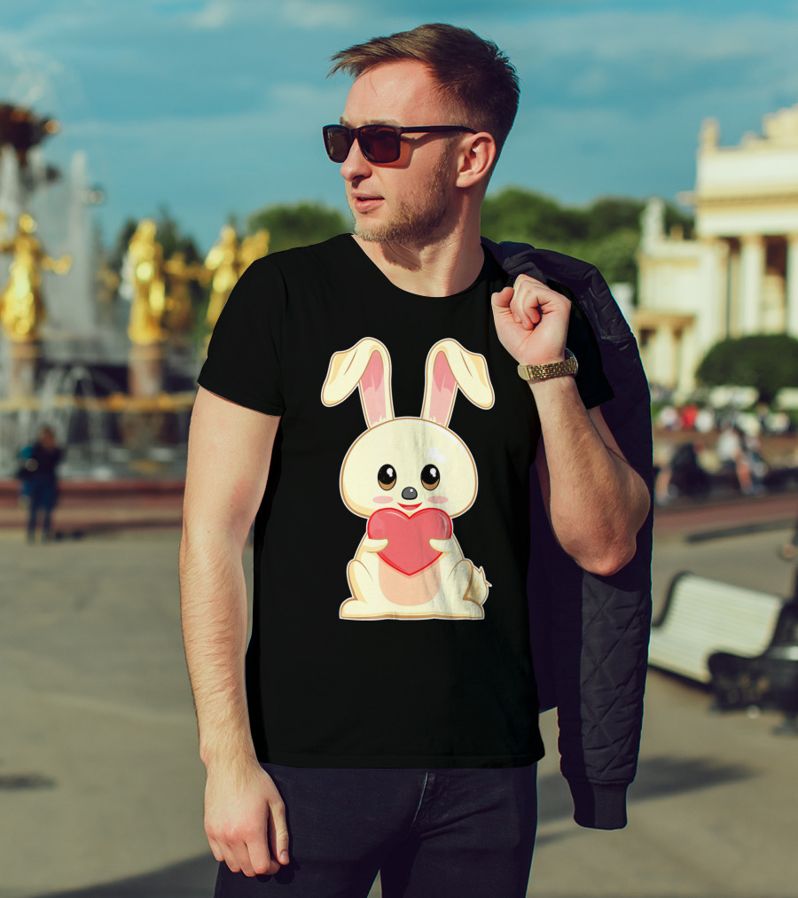 Chibi Bunny Holding Heart Valentines Cute T-Shirt