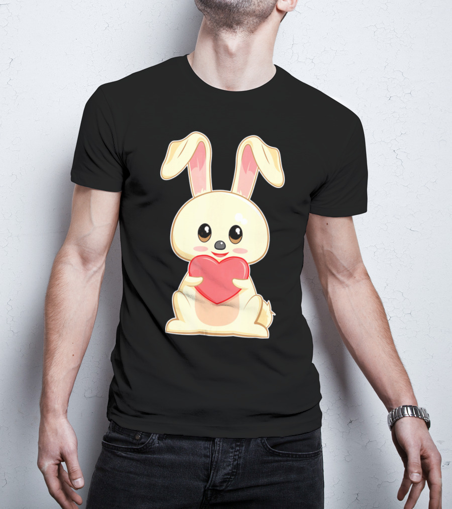 Chibi Bunny Holding Heart Valentines Cute T-Shirt