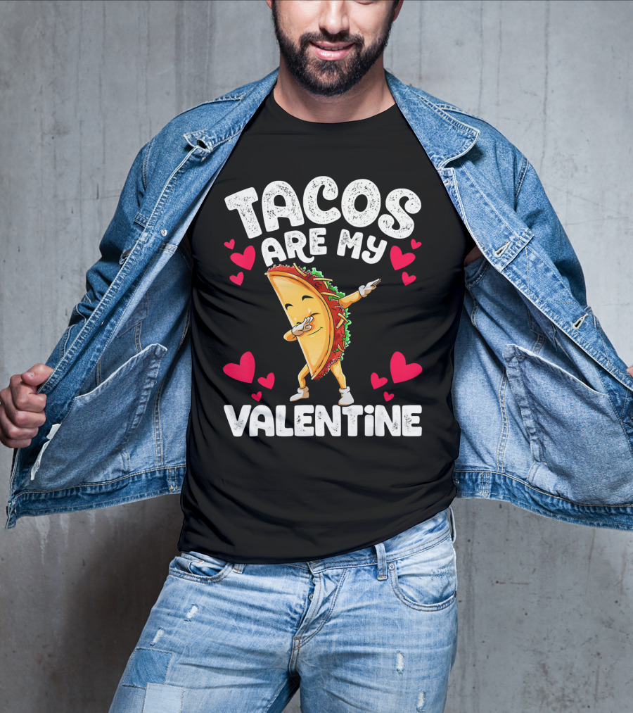 Tacos Are My Valentine Dabbing Taco With Hearts T-Shirt