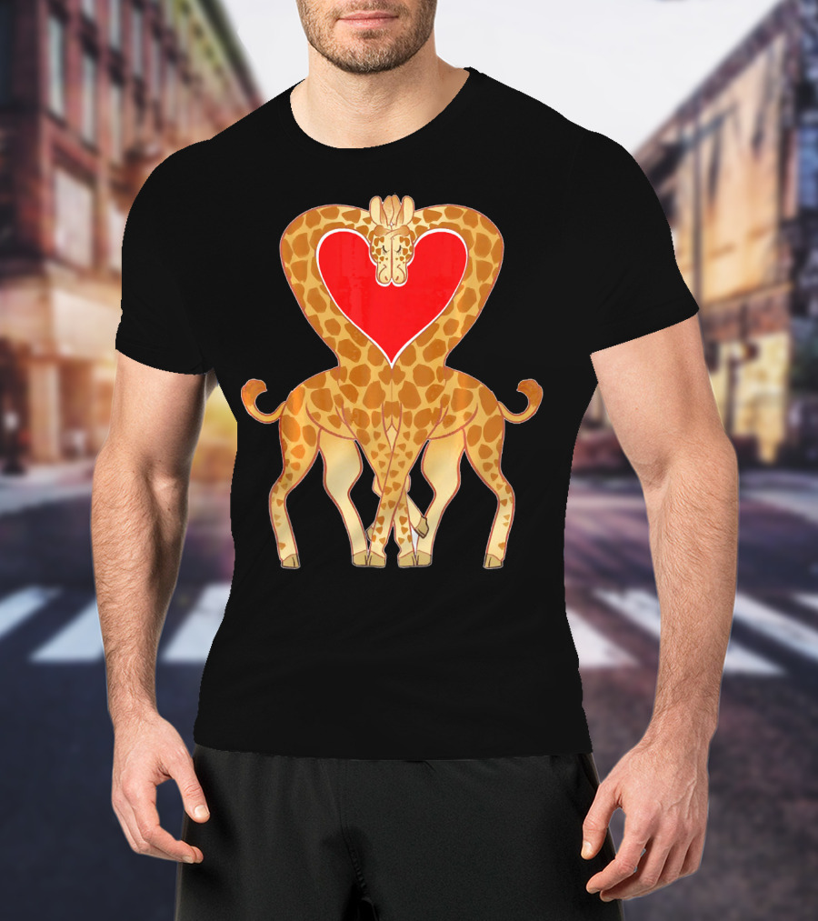 Cute Heart Giraffe Funny Valentine T-Shirt