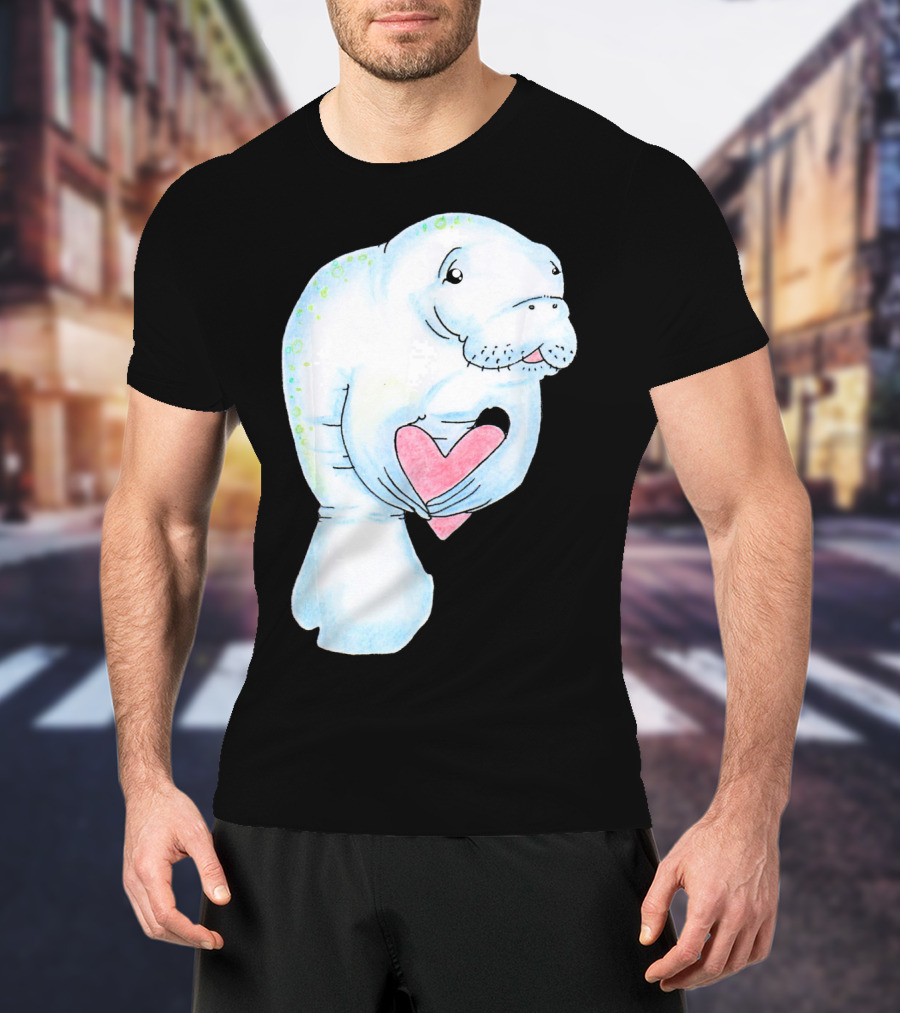 Manatee Holding Heart Valentines Day T-Shirt