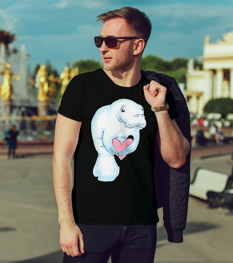 Manatee Holding Heart Valentines Day T-Shirt