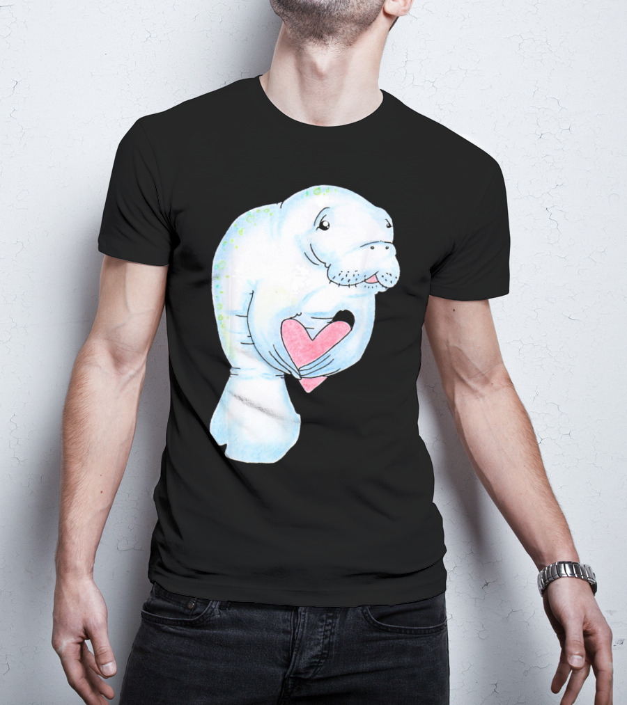Manatee Holding Heart Valentines Day T-Shirt