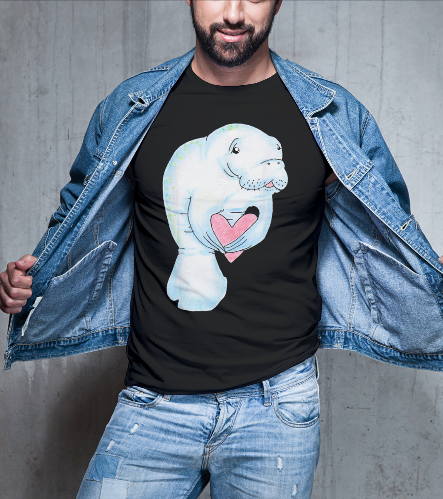 Manatee Holding Heart Valentines Day T-Shirt
