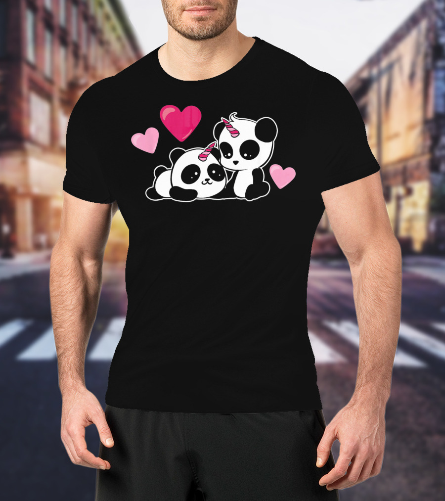 Cute Pandicorn Valentines Day Adorable Pandas With Hearts T-Shirt