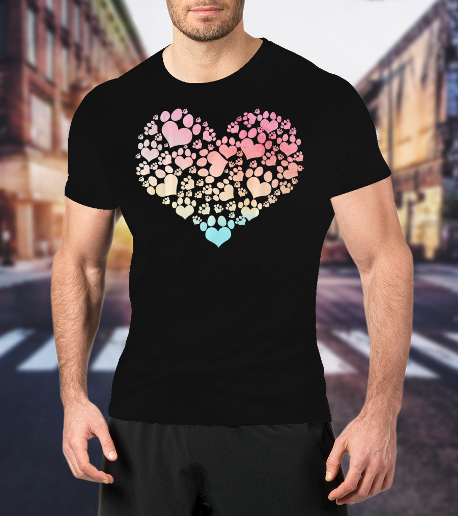 Valentine Heart Made Of Cute Dog Paw Prints T-Shirt