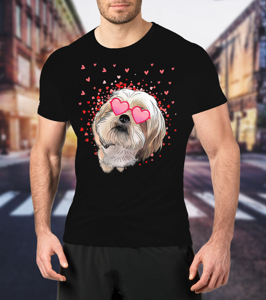 Cute Shih Tzu Heart Glasses Valentine's Day Hearts T-Shirt