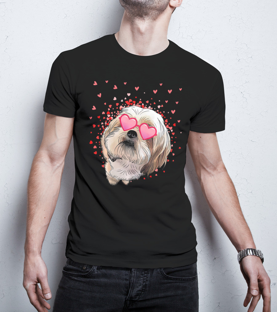 Cute Shih Tzu Heart Glasses Valentine's Day Hearts T-Shirt