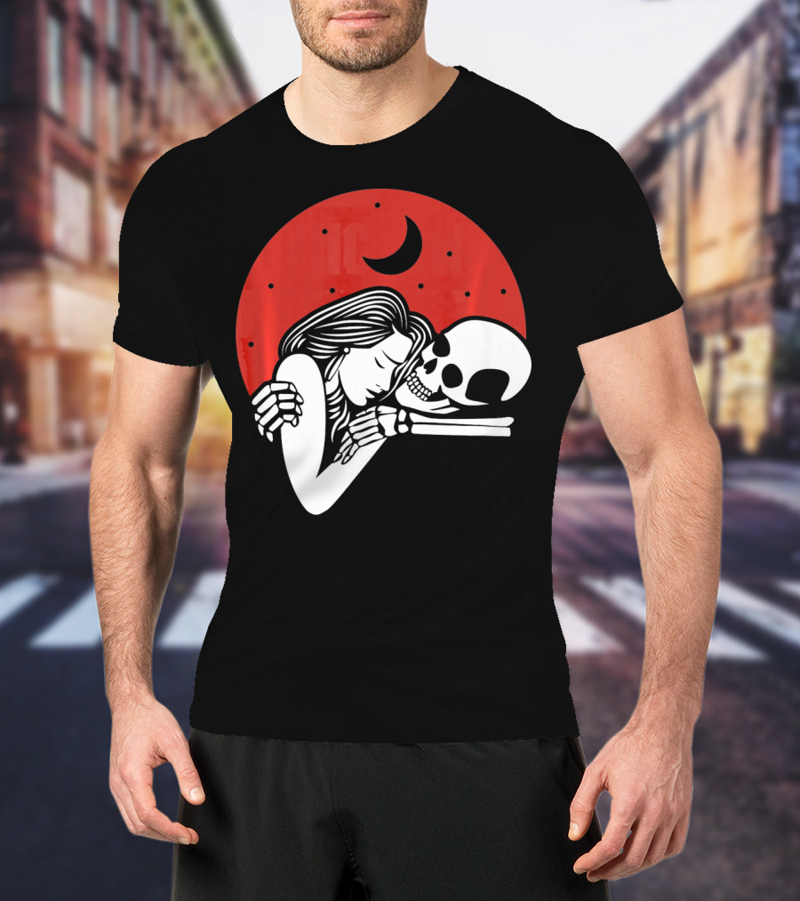 Cute Skeleton Romantic Valentines Moon Embrace T-Shirt