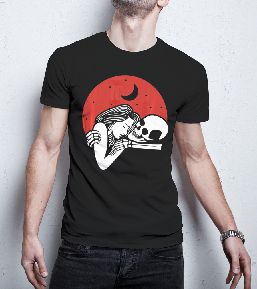 Cute Skeleton Romantic Valentines Moon Embrace T-Shirt