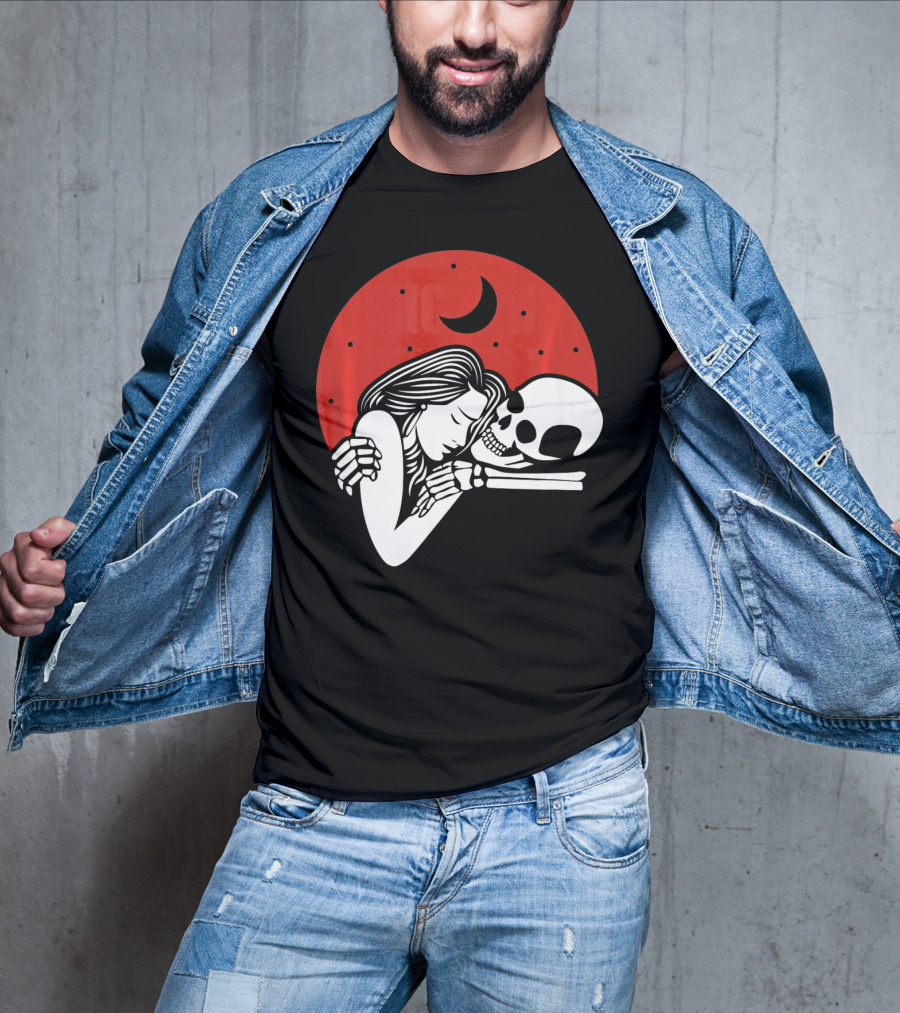 Cute Skeleton Romantic Valentines Moon Embrace T-Shirt