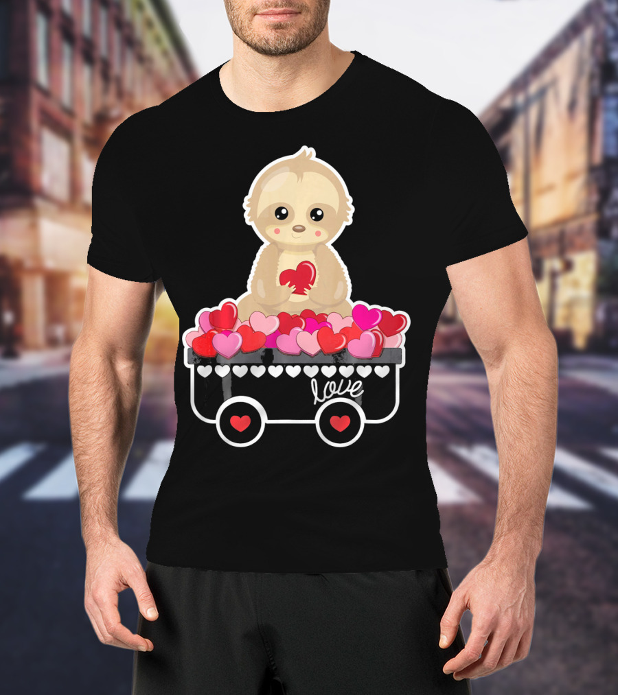 Valentine's Day Love Sloth With Heart Cart T-Shirt