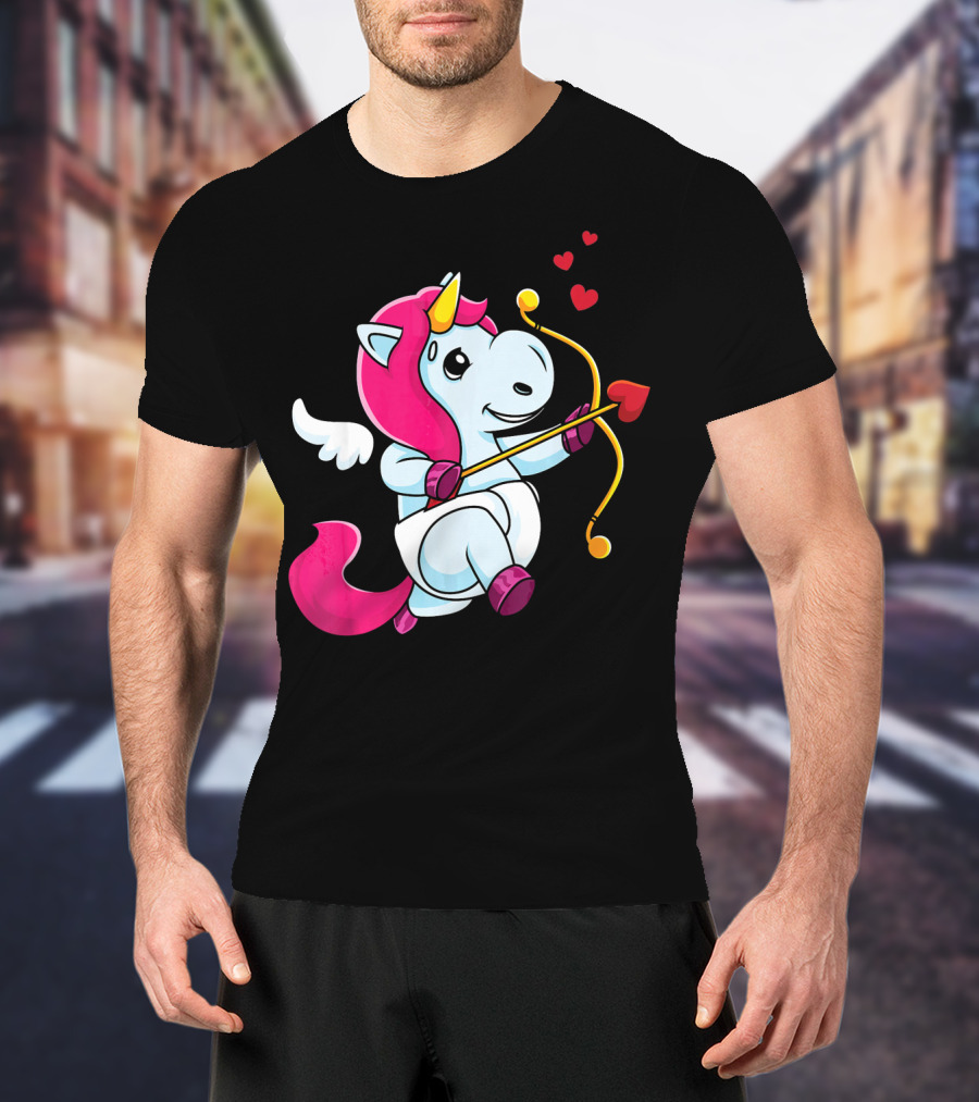 Cupid Unicorn Love Valentines Day Hearts T-Shirt