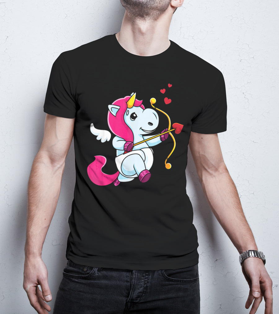 Cupid Unicorn Love Valentines Day Hearts T-Shirt