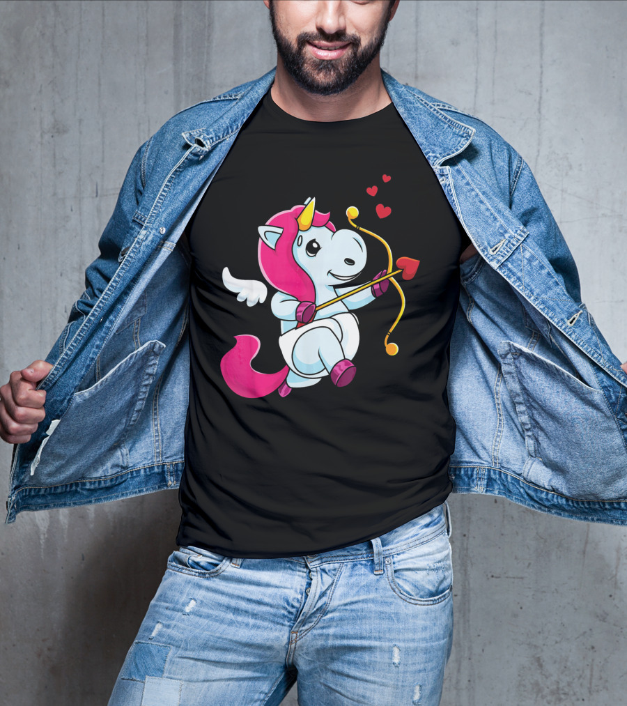 Cupid Unicorn Love Valentines Day Hearts T-Shirt