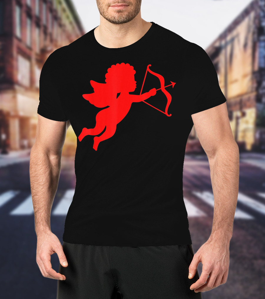 Valentine Cupid Arrow Silhouette In Red T-Shirt