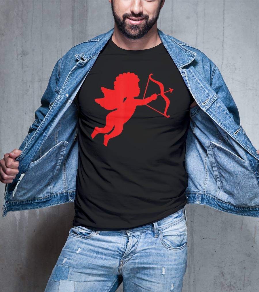 Valentine Cupid Arrow Silhouette In Red T-Shirt