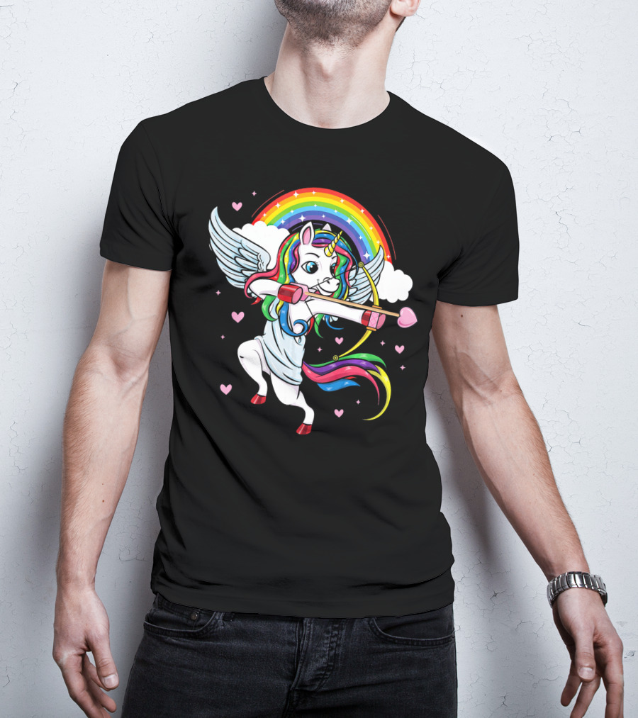 Cute Unicorn Cupid Rainbow Valentines Day Heart Girls T-Shirt