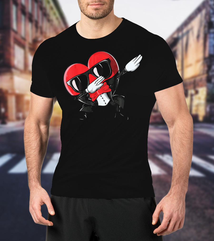 Valentines Day Heart Character Dabbing With Sunglasses And Bow Tie For T-Shirt