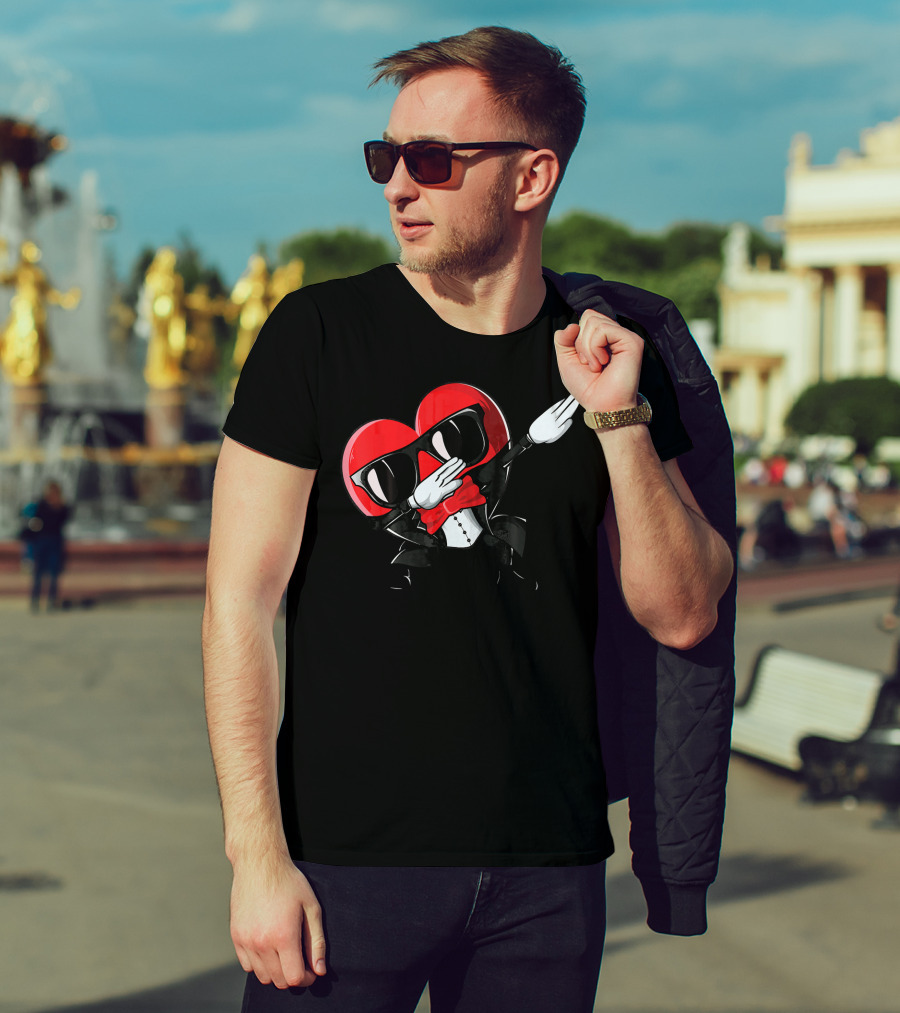 Valentines Day Heart Character Dabbing With Sunglasses And Bow Tie For T-Shirt