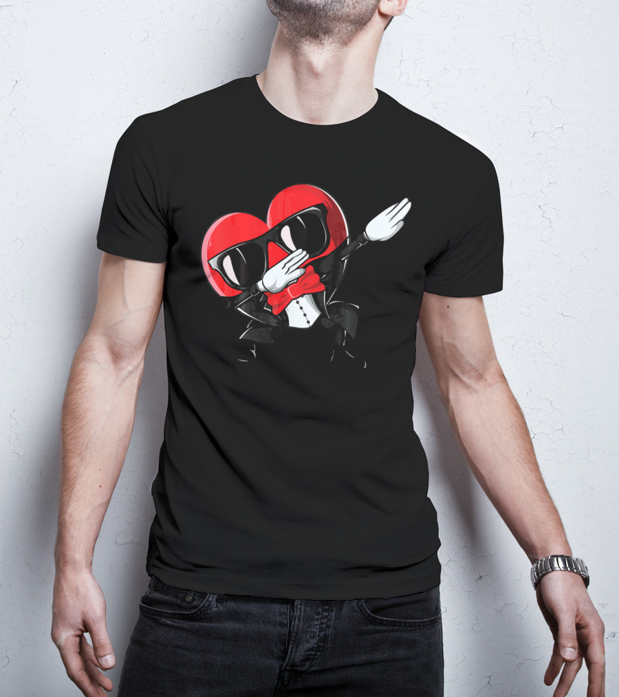 Valentines Day Heart Character Dabbing With Sunglasses And Bow Tie For T-Shirt