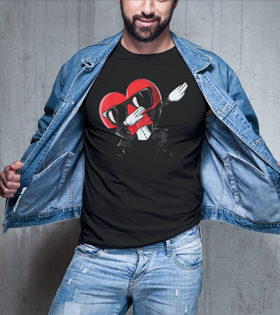 Valentines Day Heart Character Dabbing With Sunglasses And Bow Tie For T-Shirt