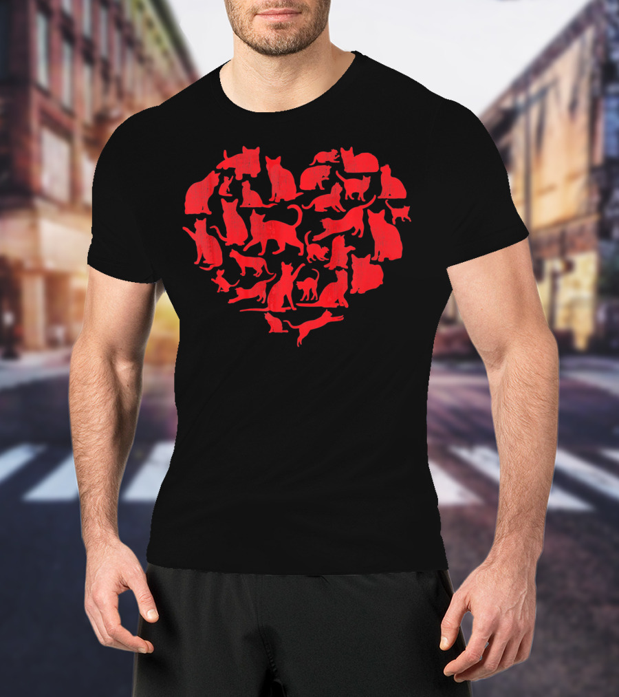 Cats Heart Shape Vintage Cat Val Red T-Shirt