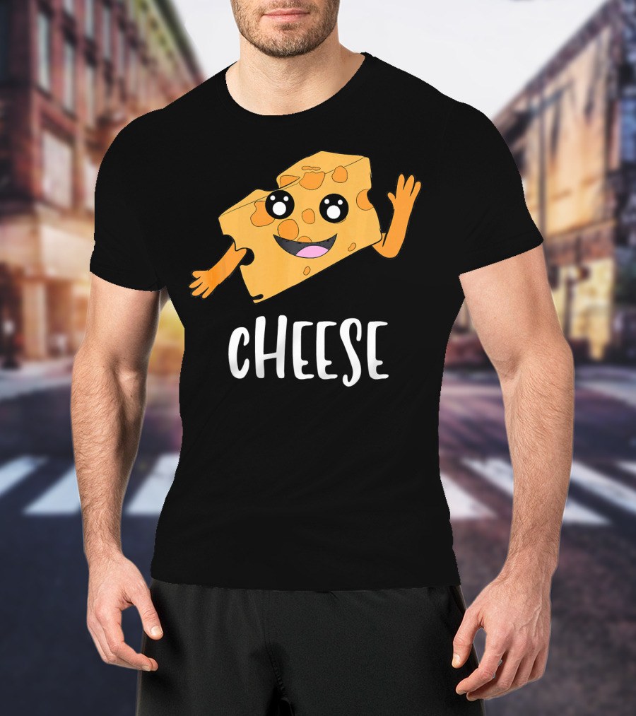 CHEESE Smiling Cartoon Cheese With Happy Face And Waving Arms T-Shirt