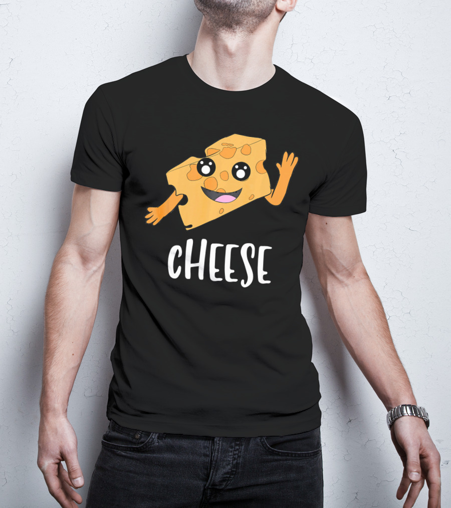 CHEESE Smiling Cartoon Cheese With Happy Face And Waving Arms T-Shirt