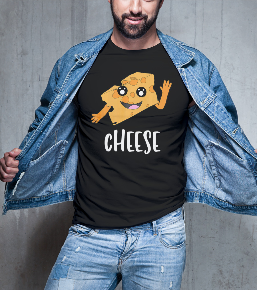 CHEESE Smiling Cartoon Cheese With Happy Face And Waving Arms T-Shirt