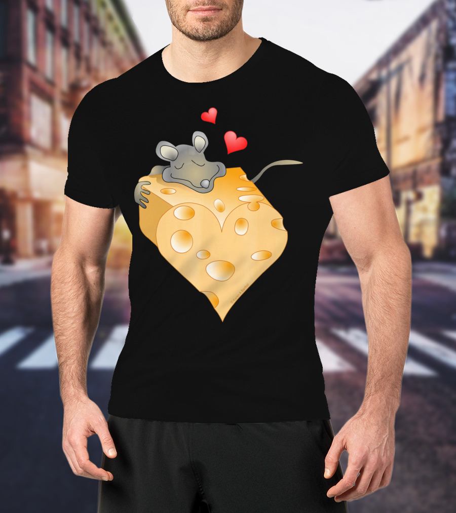 Cheesy Valentine Funny Dairy Heart Mouse Hugging Cheese T-Shirt