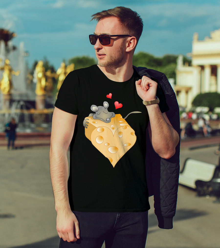Cheesy Valentine Funny Dairy Heart Mouse Hugging Cheese T-Shirt