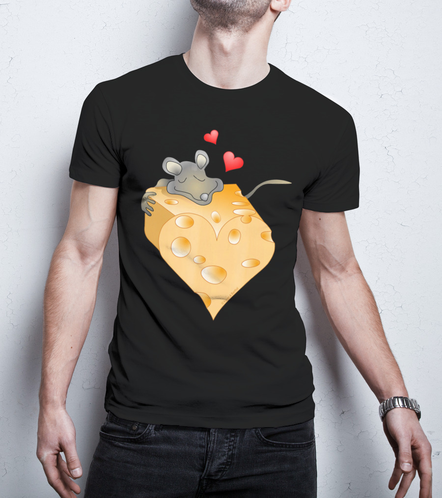Cheesy Valentine Funny Dairy Heart Mouse Hugging Cheese T-Shirt