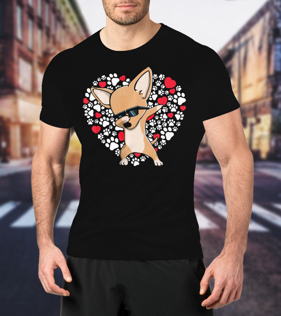 Chihuahua Dabbing Heart Paws Valentines Day Fun T-Shirt