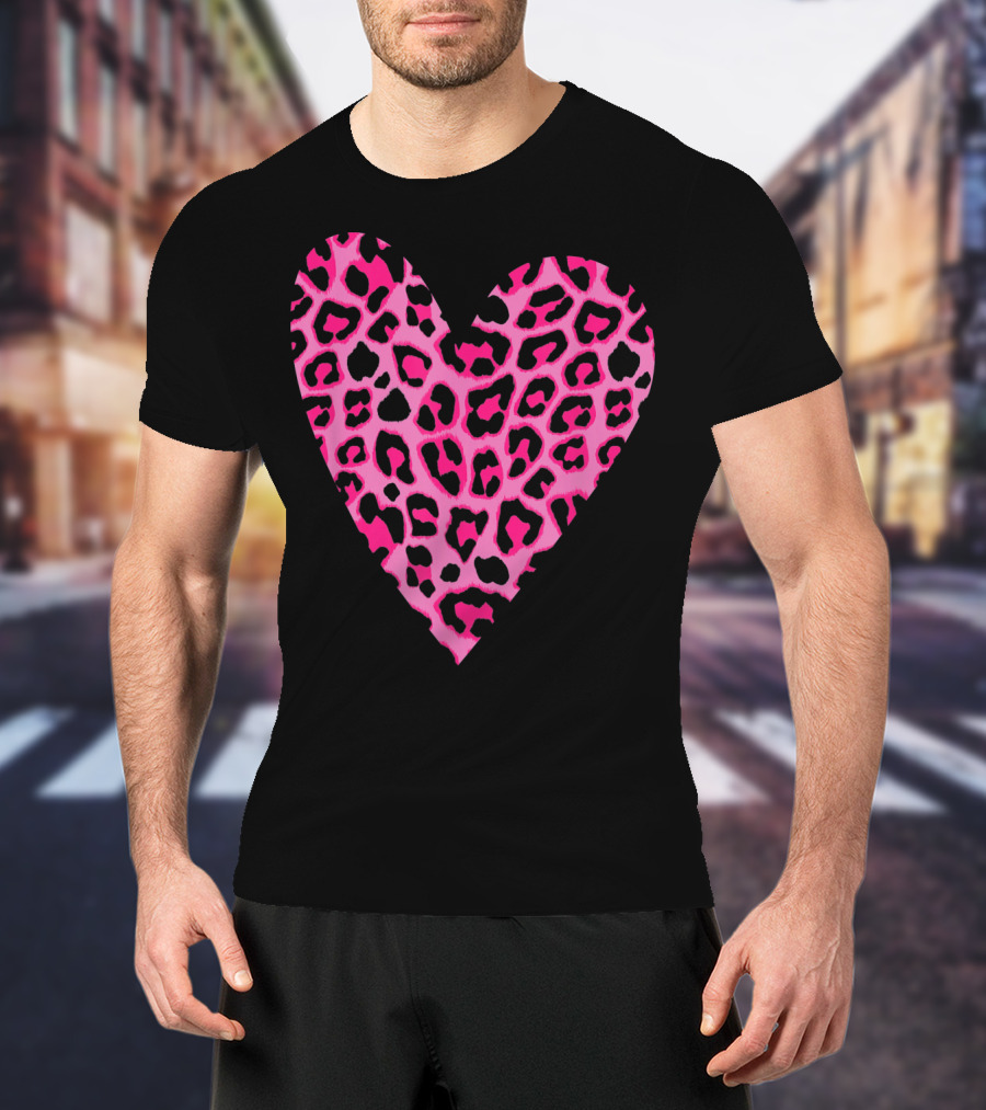 Cute Heart Valentines Pink Leopard T-Shirt