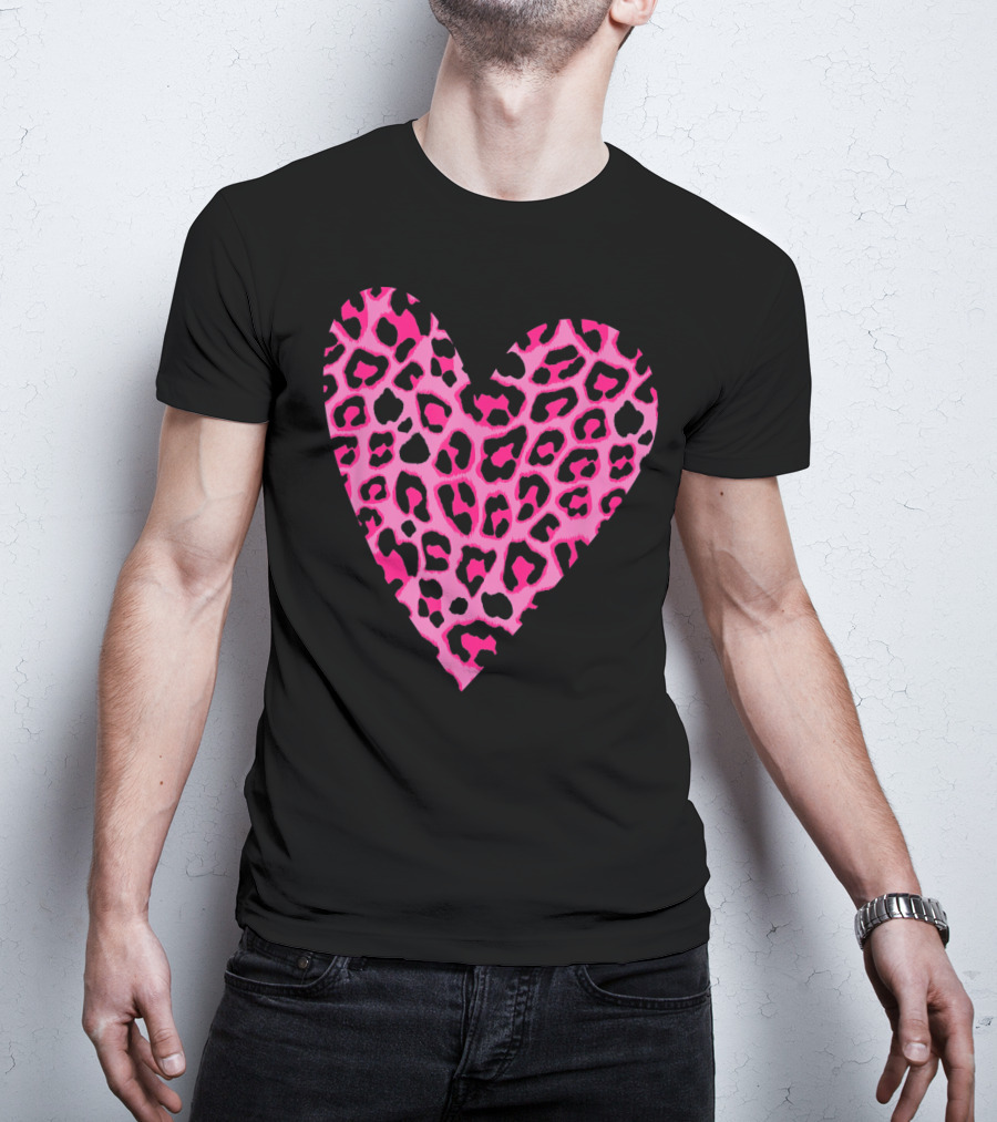 Cute Heart Valentines Pink Leopard T-Shirt