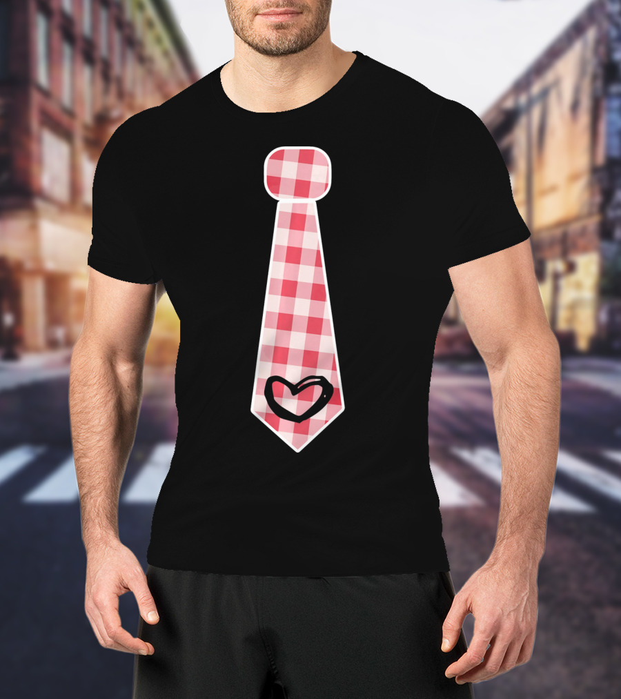 Cute Red Plaid Necktie Heart Valentine's Cool Fashion T-Shirt